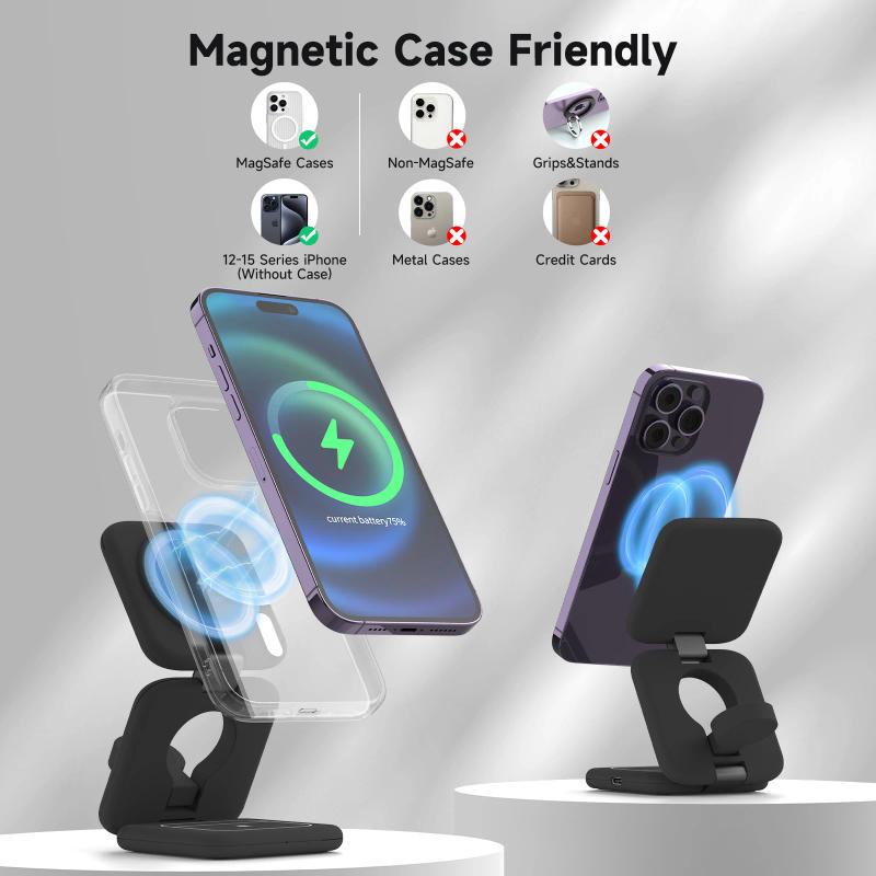 Description Picture 5 of item2024 New Upgrade Foldable Magnetic for iPhone 15 14 Wireless Charger Station for Apple Watch S9 Fast Charging Stand Dock Holder