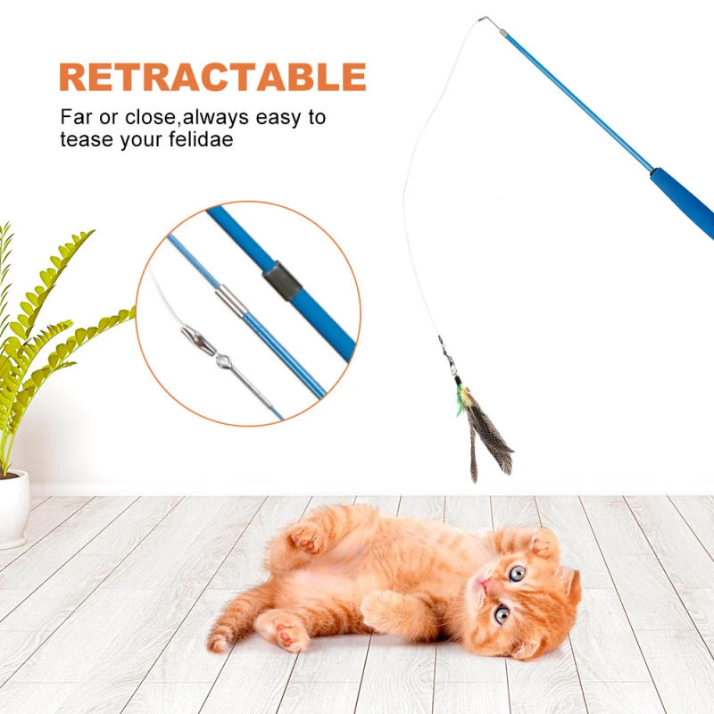 Description Picture 5 of item12Pcs Cat Feather Toy Funny Cat Stick Set Feather Replacement Head Retractable Cat Stick Interactive Cat Toys