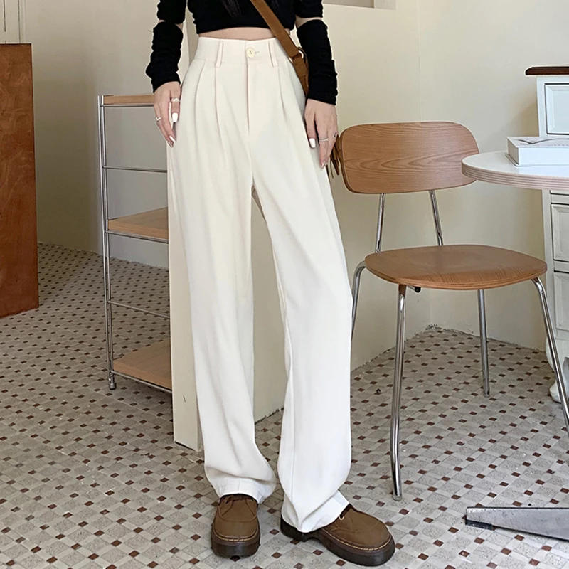 Description Picture 4 of itemRimocy Korean White Wide Leg Trousers for Women Autumn Baggy High Waist Suit Pants Woman Fashion Office Loose Straight Pants