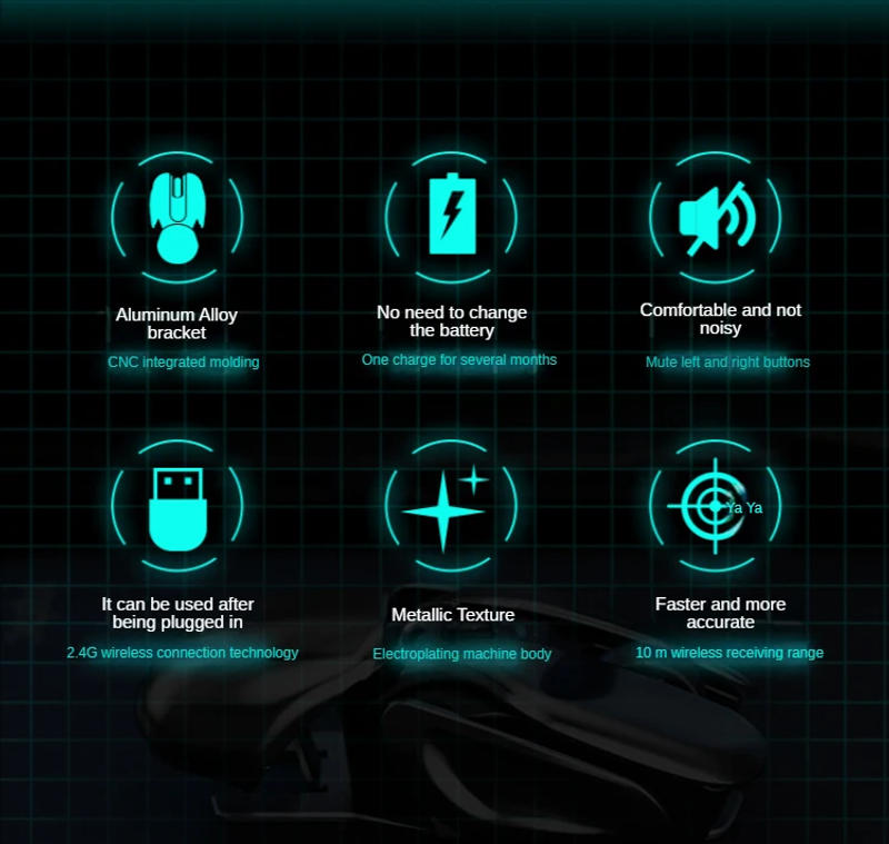 Description Picture 4 of itemPX2 Metal 2.4G Rechargeable Wireless Mute 1600DPI Mouse 6 Buttons for PC Laptop Computer Gaming Office Home Waterproof Mouse