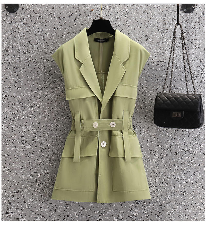 Description Picture 4 of itemSummer Office Two Piece Set Women Casual Short Sleeve Belt Slim Waist Vest Tops + Wide Leg Shorts Suit Elegant Woman Set Outfits