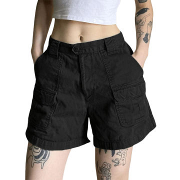 2023 New Women Casual Vintage Cargo Shorts Loose Summer Y2k Wide Leg Short Pants Harajuku Streetwear Mid Waist Pocket Shorts