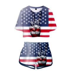 USA Flag American Stars and Stripes T Shirt and Shorts Sets Girls Sexy club outfits Two Piece Set Women