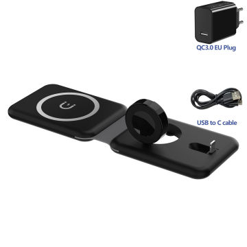 3 in 1 Fast Foldable Travel Wireless Charger Station For iPhone 15 14 13 12 Magnetic Charging Stand for Apple Watch 9 8 AirPods