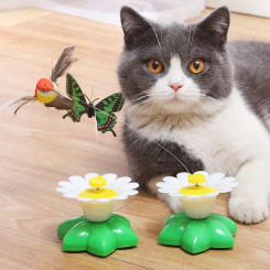 Pet Dog Cat Funny Rotating Flying Bird Butterfly Around Flowers Bee Kitten Interactive Toys Intelligence Trainning