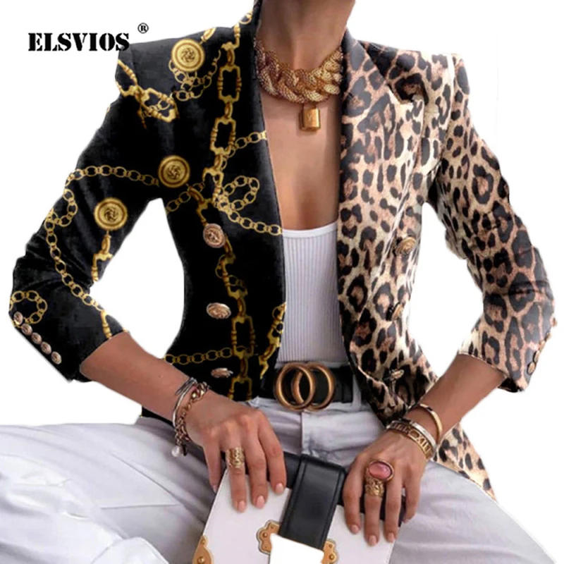 Description Picture 3 of itemFashion Autumn Winter Printed Suits Slim Short Double Breasted Casual Women Jackets Long Sleeves Elegant Lapel Streetwear Coats