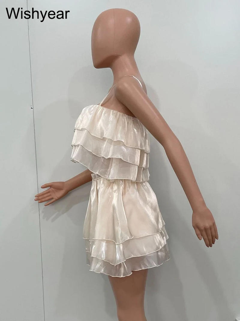 Description Picture 5 of itemWishyear Tulle Layered Crop Top Shorts Skirts Party Festival Ruffle Two Piece Summer Outfits for Women New In Matching Sets 2023