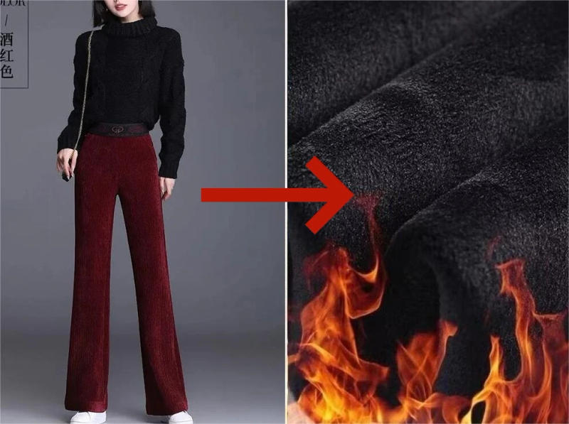 Description Picture 4 of itemPlus Velvet Wide Leg Warm High Waist Women's Pants Vintage Loose Korean Fashion Solid Trousers Pocket Thicken 2023 Winter Pants