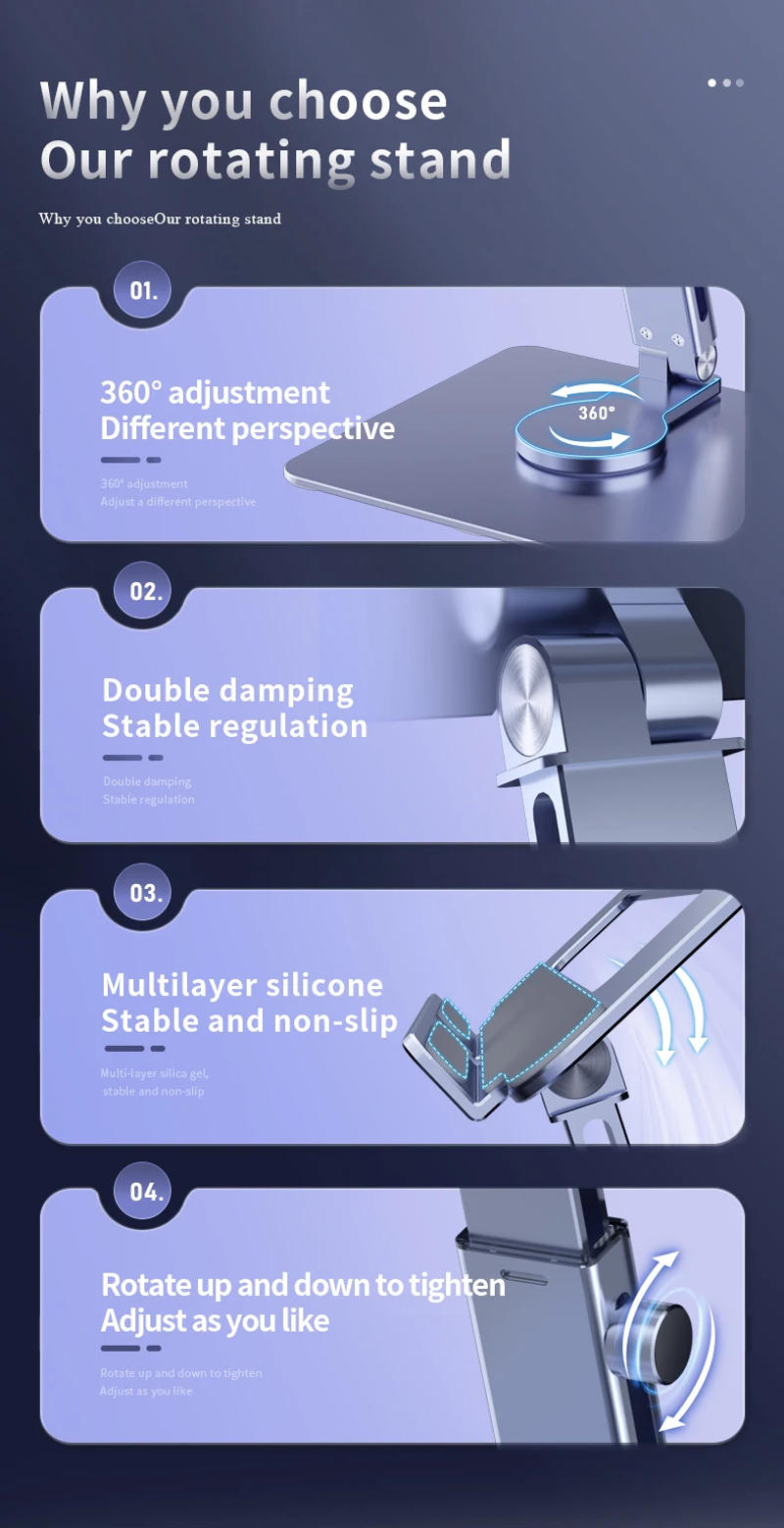 Description Picture 4 of itemDesk Aluminum Alloy Tablet Stand Holder Foldable 360° Rotating Hands Desktop Mount Anti Slip For iPad Pro Xiaomi Huawei Tab Pc