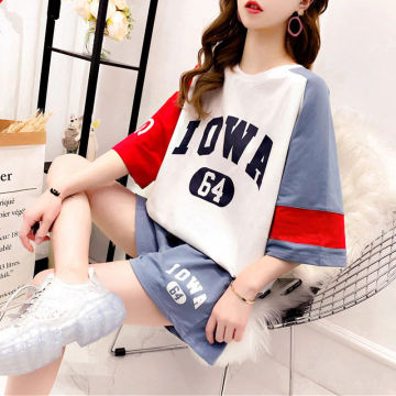 Women's Short-Sleeved Two Piece Set Net Red Sportswear Suit 2023 Summer New Fashion Loose Tops Shorts Outfits For Women Clothing