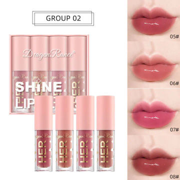 4PCS/Set Mirror Lipstick Set Moisturizing Sexy Lips Plump Lasting Shiny Lip Gloss Lip Color Makeup Jelly Lip Glaze Korean Makeup