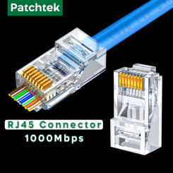 Patchtek Cat6/6A RJ45 Connector Module Plug 10pcs Crystal Head Utp Plug Rj45 Network Cable End EZ to Crimp Modular Plug