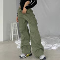 Army Green Baggy Cargo Jeans Y2k Vintage Women Pants Button Pockets High Waist Streetwear 90S Trousers Straight Wide Leg Jeans