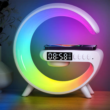 Multifunctional Wireless Charger Stand Pad Alarm Clock Speaker RGB Light Fast Charging Station for iPhone X 11 12 13 14 Samsung