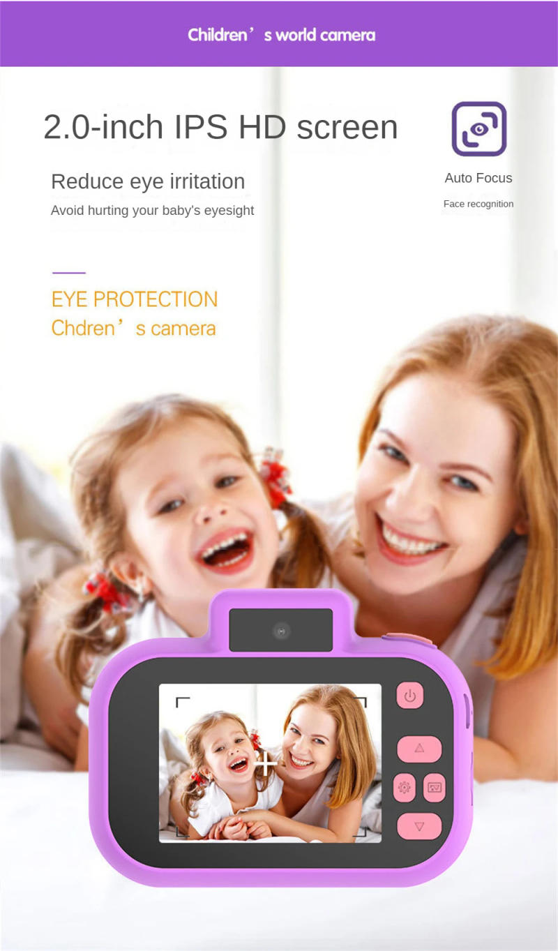 Description Picture 6 of item1/3/5PCS Children's Digital Camera Front Rear Dual-camera 2 Inch IPS Screen USB Charging with Lanyard Portable Toddler Camera