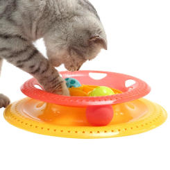 Interactive Tower Cat Toy Funny Cat Turntable Intellectual Teaser Puzzle Track Toy Turntable Roller Balls Toys for Cats Kitten