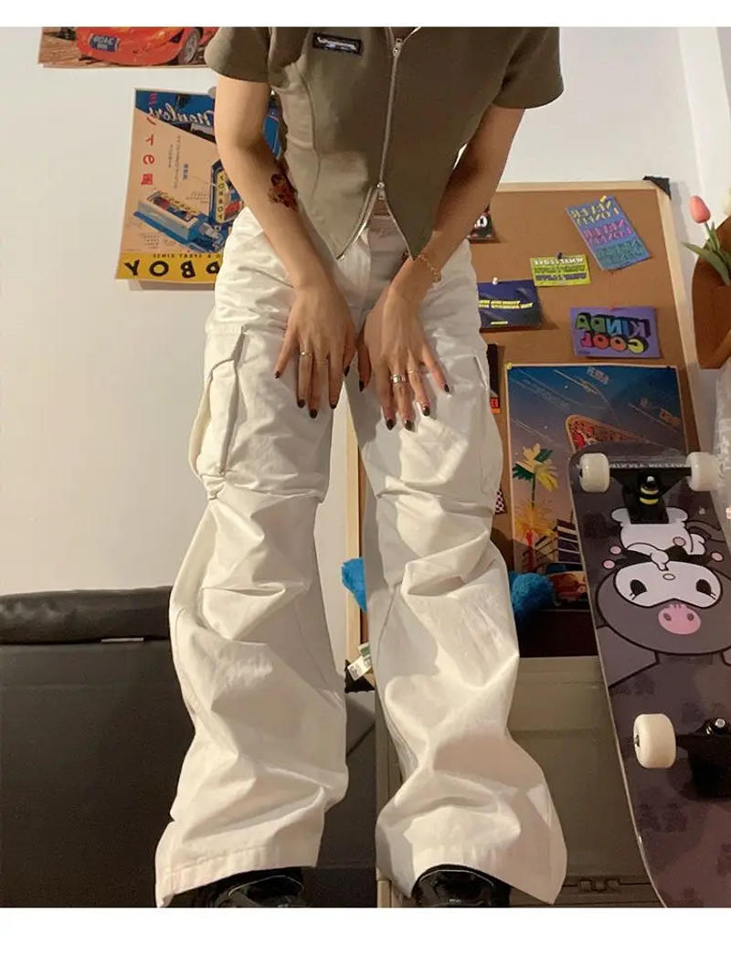 Description Picture 6 of itemDeeptown Vintage Brown Parachute Pants Women Casual White Cargo Trousers Streetwear Harajuku Oversized Female Korean Fashion New