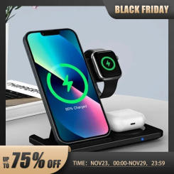 3 in 1 Wireless Charger Stand Pad For iPhone 14 13 12 11 X Max Foldable Fast Charging Station Dock For IWatch 8 7 SE AirPods Pro