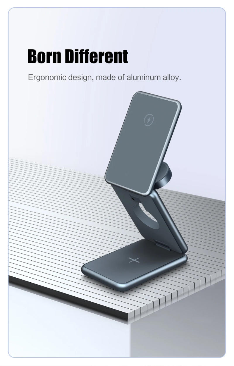 Description Picture 3 of itemPortable 3 in 1 Foldable Wireless Charger Stand Dock for iPhone 15 14 Holder Magnetic Fast Charging Station for Apple Watch S8