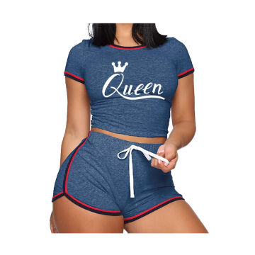 Women Queen Print Sport 2 Pcs Set Women Crop Top Shirt Leggings Shorts Yoga Sportsuit Wear Workout Outfit Fitness Gym Clothes