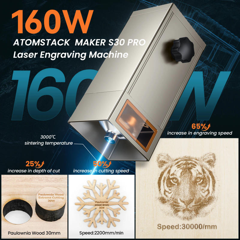 Description Picture 2 of itemATOMSTACK X30 S30 Pro S20 Pro 160W Laser Cutting Engraving Machine DIY 33W Output CNC Metal Laser Engraver Dual Air Assist