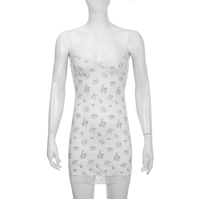 Description Picture 3 of itemRapcopter y2k Small Floral Miin Dress Lace V Neck Spaghetti Strap Sundress Backless Sexy Bohemian Grunge Party Dress Night Women