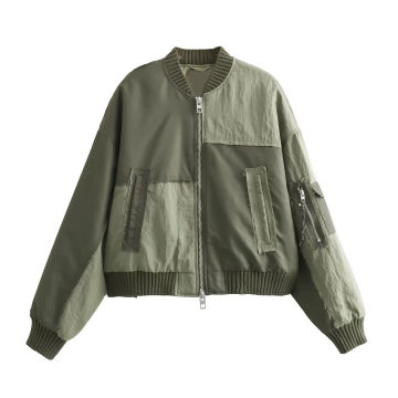 KONDALA Streetwear Armygreen Bomber Jackets Women Patchwork Zipper Pockets Oversized Jackets Fashion 2023 Autumn Winter Coats