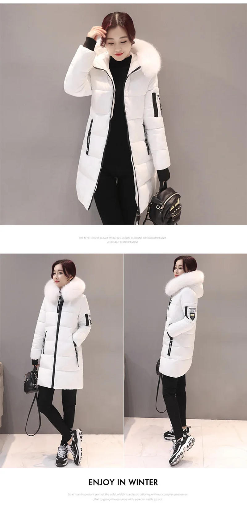 Description Picture 6 of itemParka Women 2023 Winter Coats Long Cotton Casual Fur Hooded Jackets Women Thick Warm Winter Parkas Female Overcoat Coat