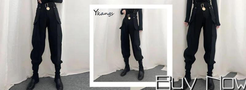 Description Picture 2 of itemWith Belt Button Pockets Slim Cargo Pants Women High Waist Vintage Harajuku Streetwear Harem Pants Gothic Qualities Pants Female