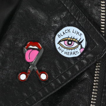 Scissor Sister Black Like My Heart Pins Eye and Mouth Brooches Eyeline Red Lips Scissors Jewelry Punk Pins Badges