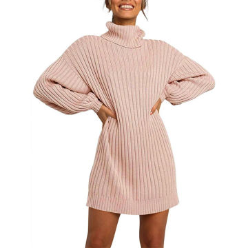 Knitted Dresses For Women High Neck Solid Sweater Dress Autumn Winter Turtleneck Long Sleeve Dresses Vestidos Robe Femmes