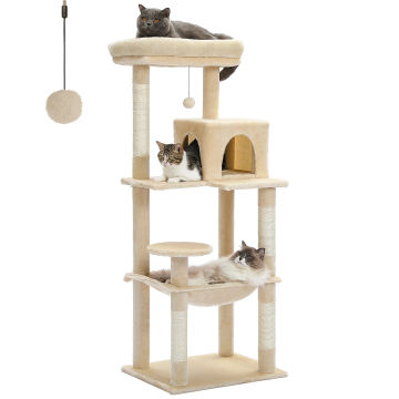 Cat Tree for Indoor Cats 5-Level Cat Tower for Large Cats with Large Hammock Sisal Covered Scratching Posts Cozy Condo Top Perch