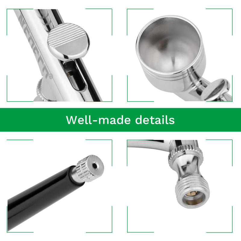 Description Picture 5 of itemNEOECO 130 Gravity Feed Dual Action Airbrush with 0.2 0.3 0.5mm Nozzle Needle Kit Adjustable Quick Disconnect Joint Red Black