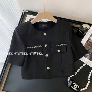 Women Fragrance Vintage 90S Black Suit Button Top And Pant Two Piece Set Female Summer Matching Outfit Ladies Jacquard Clothing