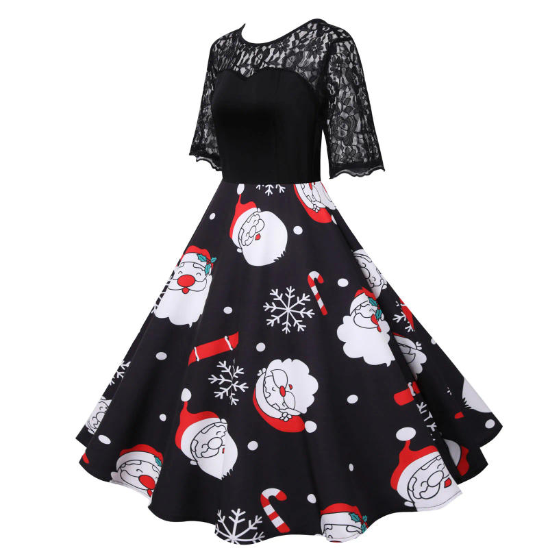 Description Picture 2 of itemChristmas Short Sleeve Lace Christmas Elegant Dresses For Women Dresses Housewife Evening Party Prom Dress Women'S Evening Dress