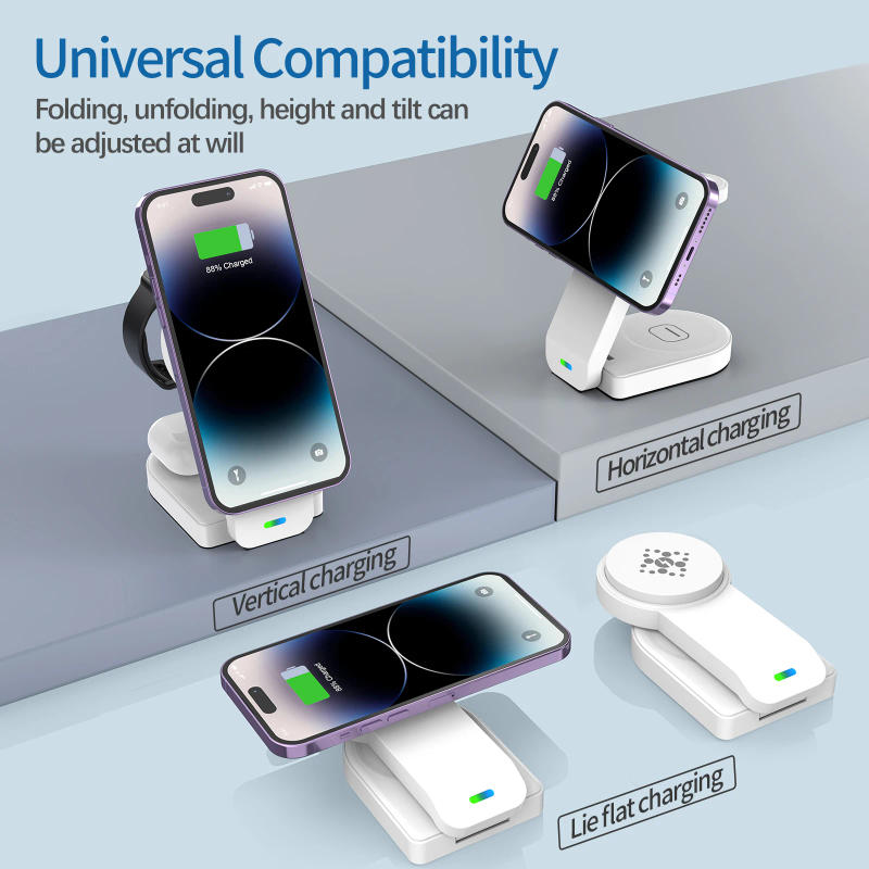 Description Picture 6 of item2023 New 15W Three in One Magnetic Wireless Charging Stand Foldable Fast Charging Station for iPhone 15 14 13 12 Pro Max Apple