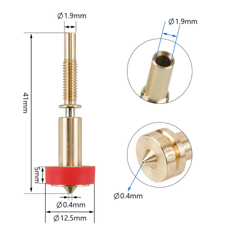 Description Picture 3 of itemClone Nozzle All-in-one Bimetal Nozzles 0.25/0.4/0.6/0.8mm Heatbreak Brass Titanium For Hotend Extruder