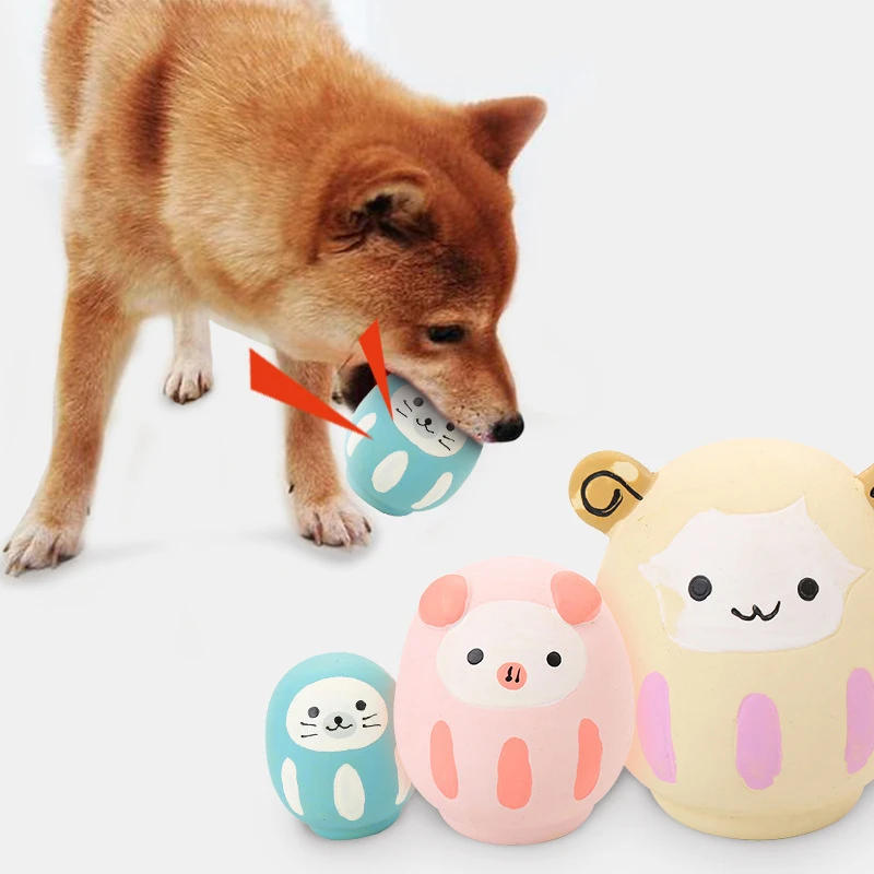 Description Picture 2 of itemCute Cartoon Egg Shape Pet Squeak Toys Puppy Cat Chew Training Interactive Toys Soft Rubber Dog Toys Cleaning Teeth Pet Supplies