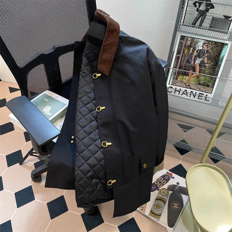 Description Picture 4 of itemSandro Rivers Vintage Corduroy Plaid Jacket with French-inspired Design Unisex Autumn Coat with Unique Style and Thin Padding