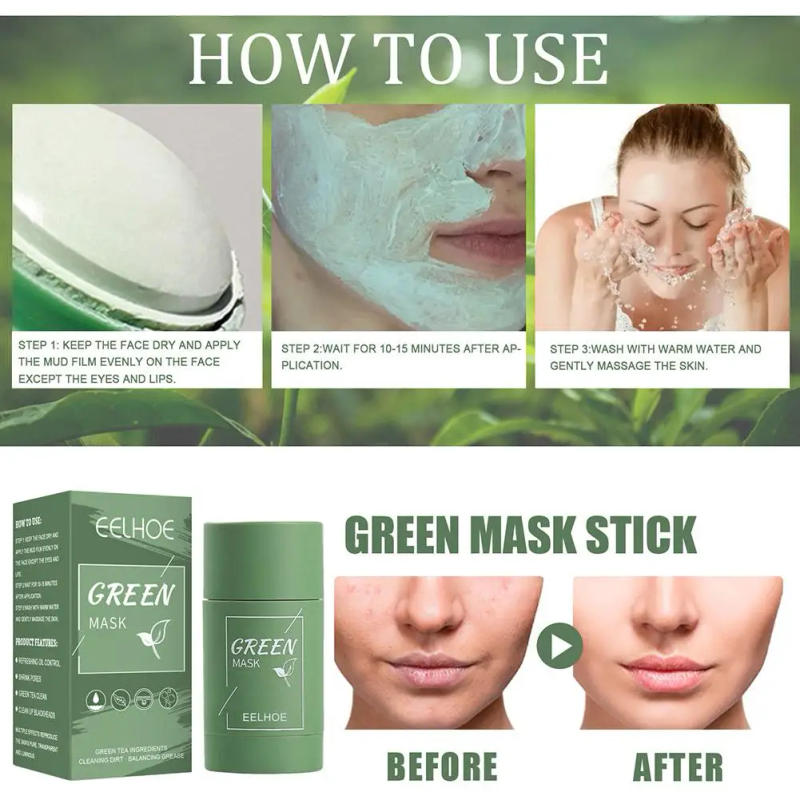 Description Picture 4 of item1pc Cleansing Green Stick Green Tea Mask Purifying Clay Stick Mask Oil Control Anti-Acne Eggplant Whitening Skin Care Face Mask