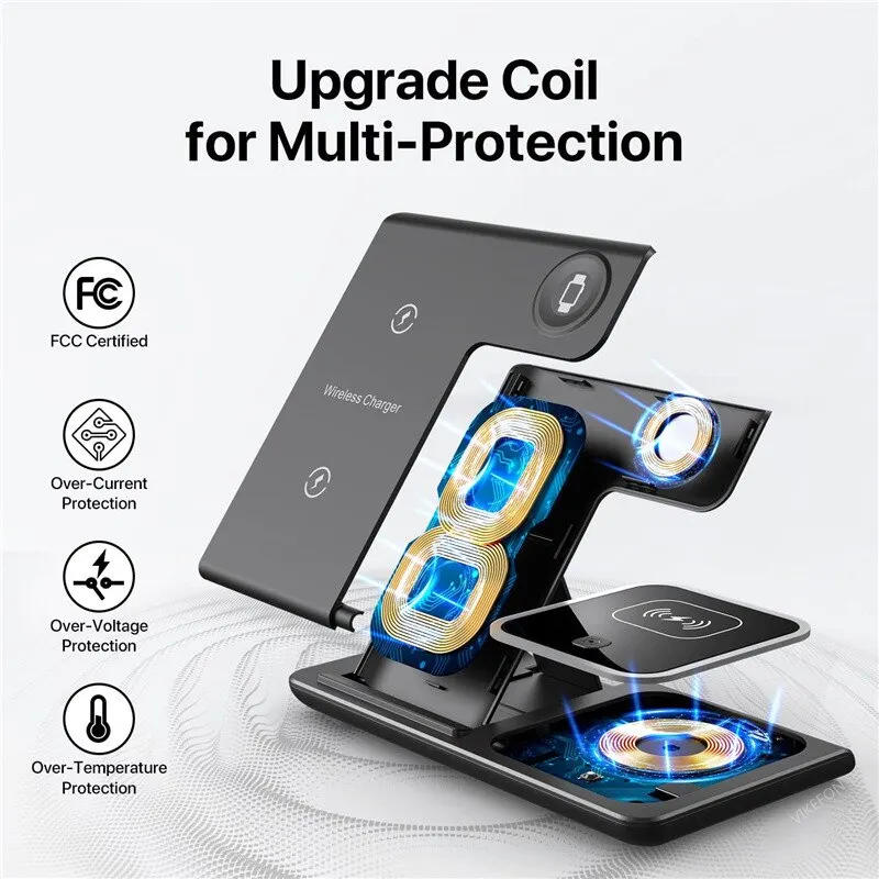 Description Picture 4 of item3 In 1 Wireless Charger Stand Pad Foldable Fast Charging Station Dock For IPhone 14 13 12 11 Pro Max Apple Watch 1-8 Airpods 3 2