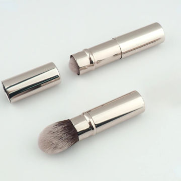 1pcs Small Retractable Cosmetic Brush Mini Portable Face Powder Powder Blusher Highlight Brush Fiber Hair Metal Handle Brush