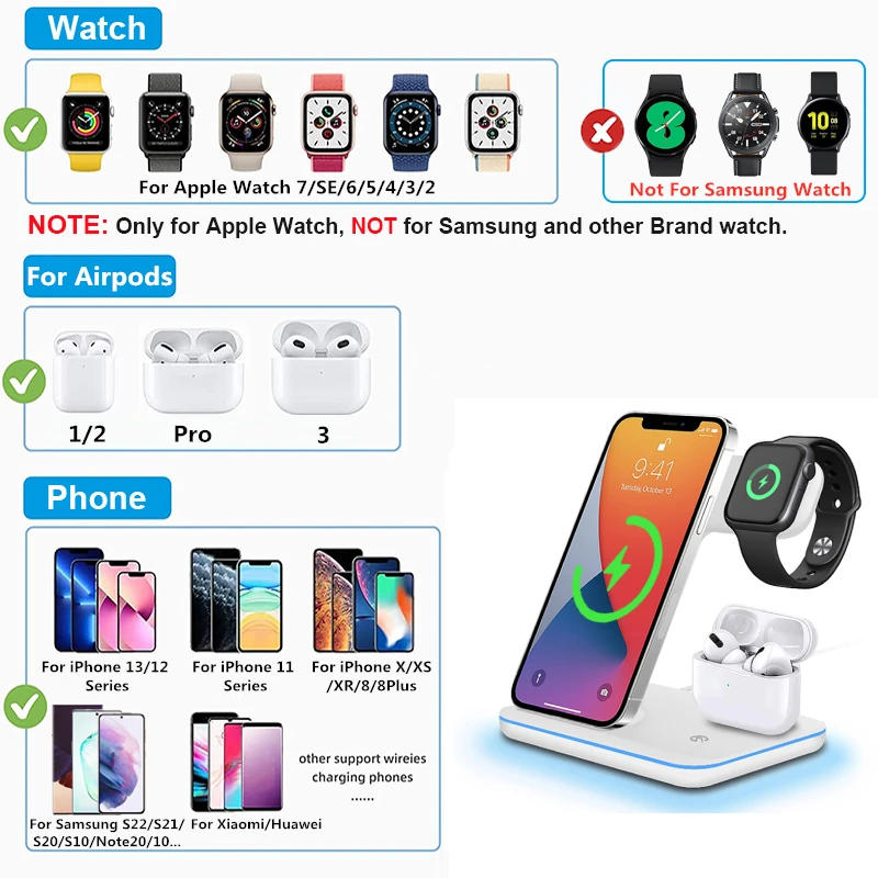 Description Picture 2 of item20W 3 in 1 Wireless Charger Stand for iPhone 14 13 12 11 XS X 8 Pro Fast Charging Dock Station For Airpods Pro Apple Watch 8