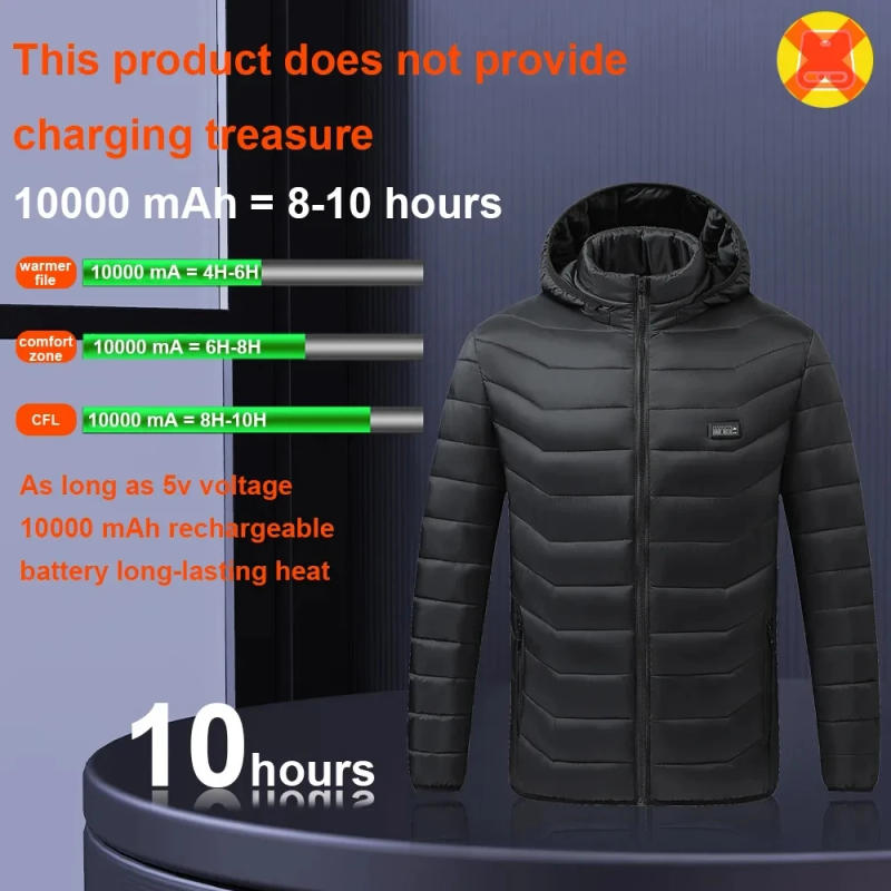 Description Picture 6 of itemHeated Jacket, USB Intelligent Dual Control Switch 9-19 Zone Heated Jacket, Men's Women's Warm Cotton Jacket with Removable Hood