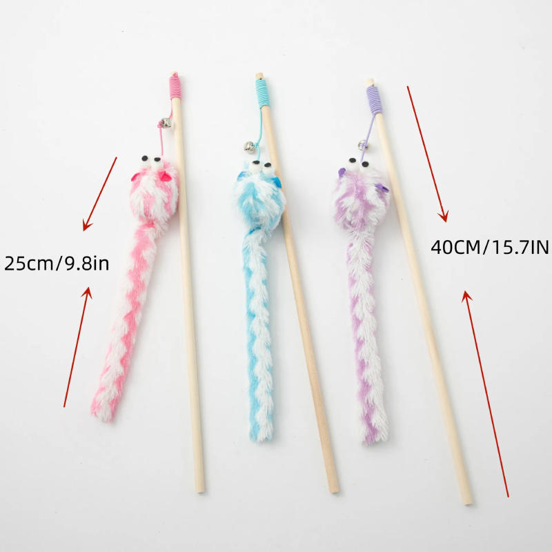 Description Picture 6 of itemCat Toy Plush Cat Teaser Wand with Bell Cat Interactive Toy Funny Simulated Mouse Rod Teaser Wand Pet Cat Supplies Cat Accessory