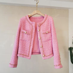 New Arrival Fall Winter Sweet Luxury Tweed Chain Design Jacket Women's Woollen Coats Elegant Slim Causal Outerwear Casacos Top
