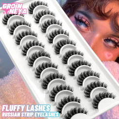 GROINNEYA False Eyelashes 5/7/10 pairs Eyelashes 6D Mink Lashes Faux Mink Fluffy Lash Soft Full Thick Wispy Eyelashes Extension