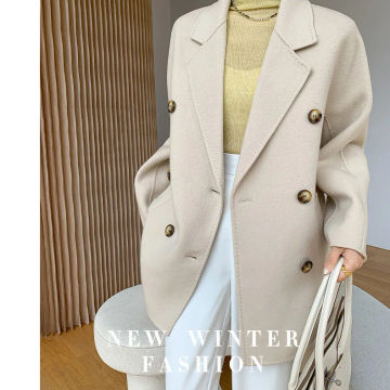 Cashmere coat women's short pure wool double-breasted suit collar small commuter wool coat women