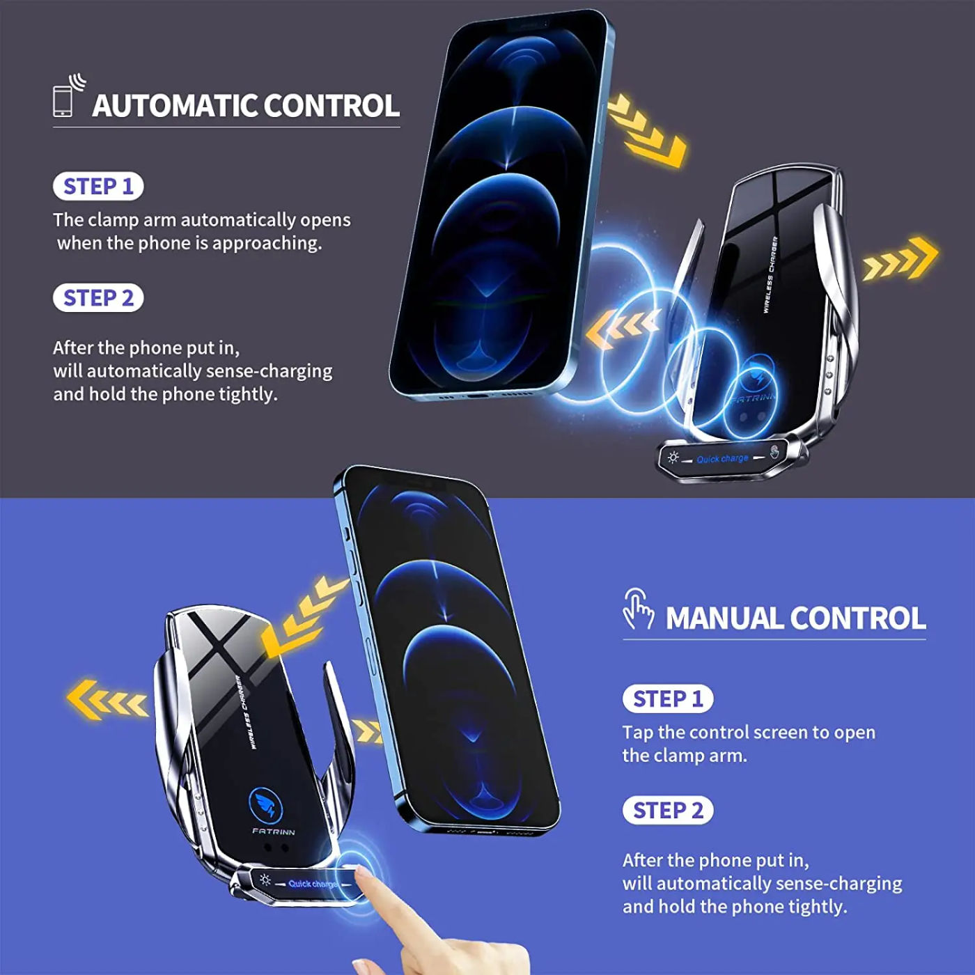 Description Picture 5 of itemAutomatic 15W Fast  Car Wireless Charger for iPhone 14 13 Pro Max Samsung Xiaomi Magnetic USB Fast Charging Phone Holder Mount