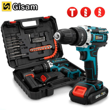 Gisam Battery Impact Screwdriver Multifunctional Cordless Drill Power Tool 25+3 Torque Setting 2 Gear Speed Electric Screwdriver
